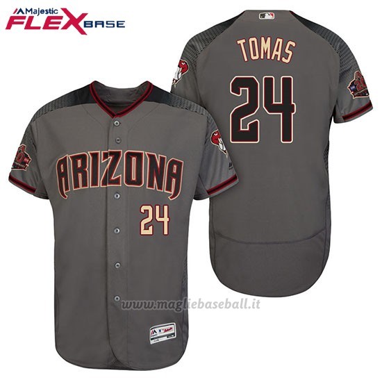 Maglia Baseball Uomo Arizona Diamondbacks 24 Yasmany Tomas Grigio Nero 20 Anniversario Flex Base